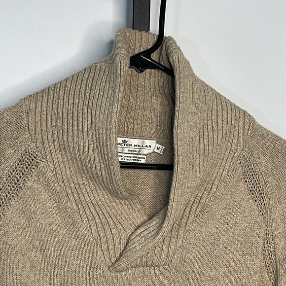 Peter Millar Men’s Shawl Pullover Seaside Sand Sweater Sz M Cotton Flax & Silk - Picture 2 of 15